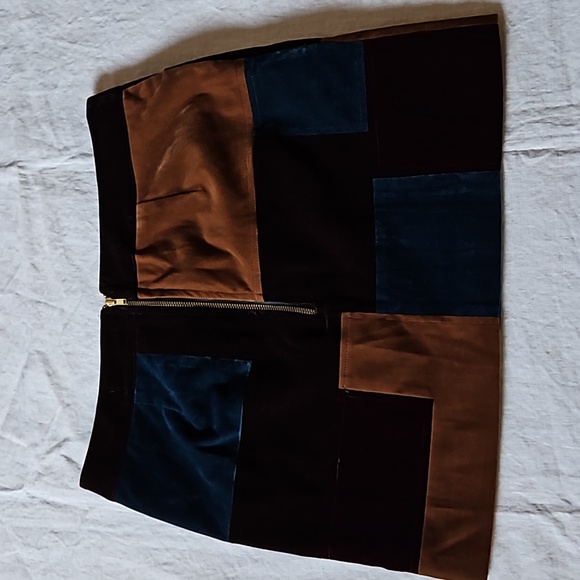 Whyte eyelash 70s Patchwork Velvet Skirt Autumnal Colors Front Pockets Zs Large - Picture 6 of 12